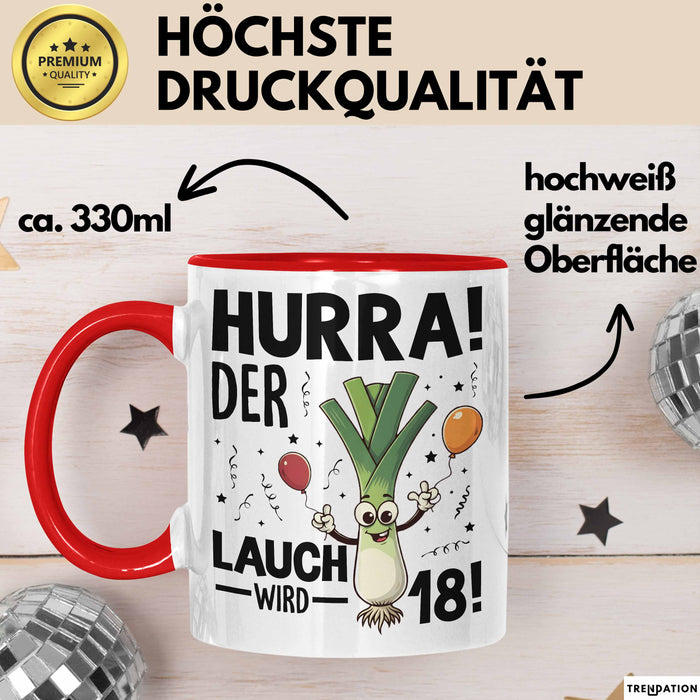 18. Geburtstag Tasse Geschenk Jungs Männer Mann 18Er Hurra Der Lauch Wird 18 Rot Trendation