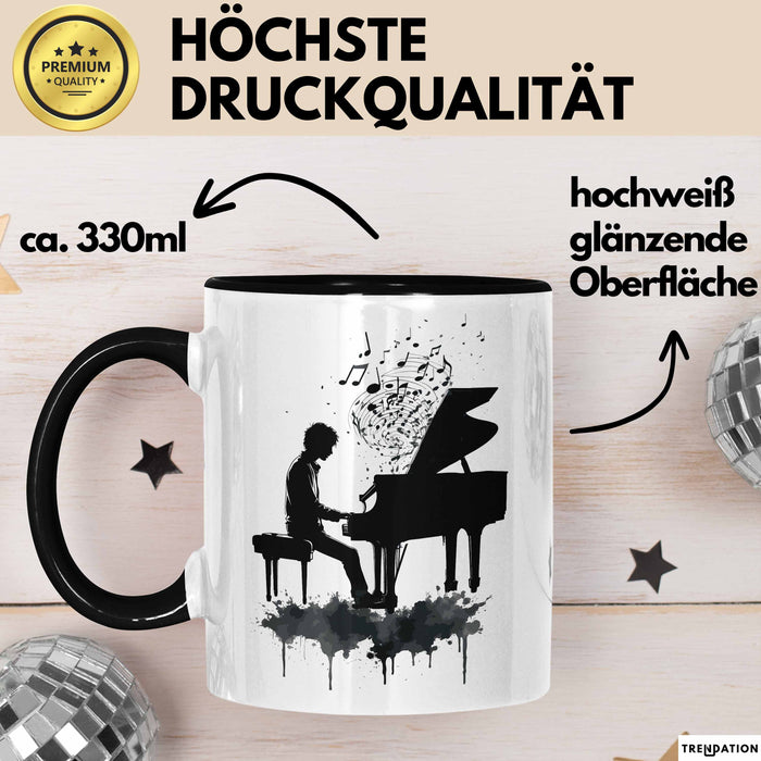 Klavier-Spieler Geschenk Tasse Grafik Piano Spielerin Geschenkidee Becher Schwarz Trendation