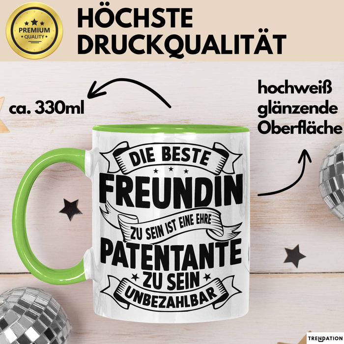Patentante Geschenk Tasse Spruch Geschenkidee Beste Patentante Zu Sein Ist Unbezahlbar Kaffee-Becher Grün Trendation