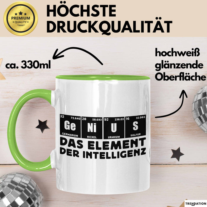 Chemiker Tasse Geschenk Für Chemie-Studenten Genius Das Element Der Inztelligenz Kaffee-Becher Grün Trendation