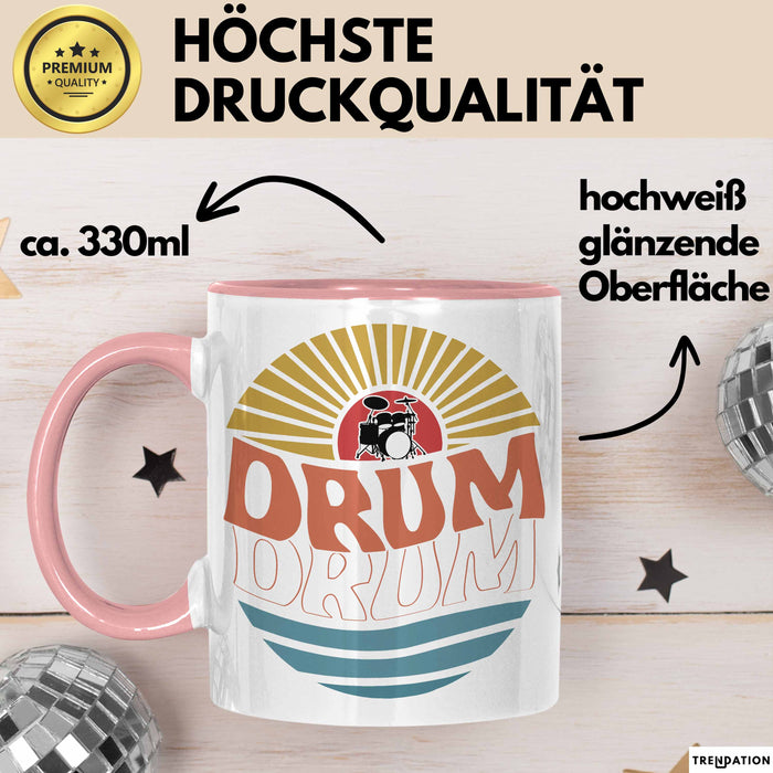 Drummer Schlagzeug-Spieler Geschenk Tasse Geschenkidee Kaffee-Becher Schlagzeuger Drum Bunte Grafik Rosa Trendation