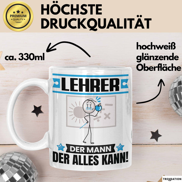 Lehrer Tasse Geschenk für Lehrer Der Mann Der Alles Kann Geschenkidee zum Geburtstag Weiß Trendation