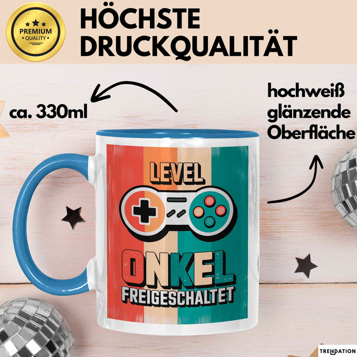 Onkel Gamer Sarkastisch Sarkasmus Tasse Geschenk Lustige Geschenkidee Spruch Level Onkel Freigeschaltet Blau Trendation