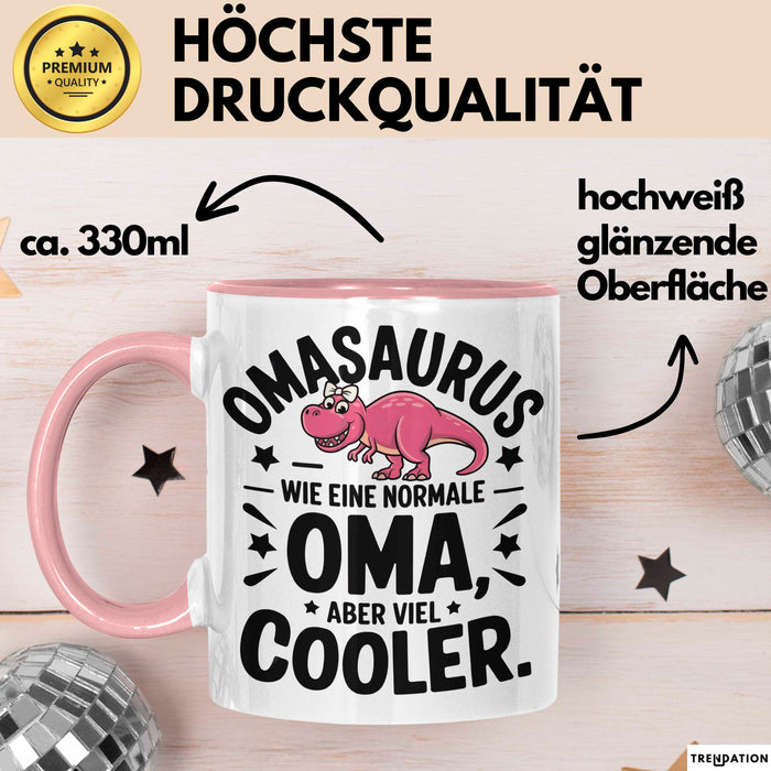 Oma Großmutter Tasse Becher Geschenk Lustige Geschenkidee Spruch Omasaurus Dinosaur Rosa Trendation