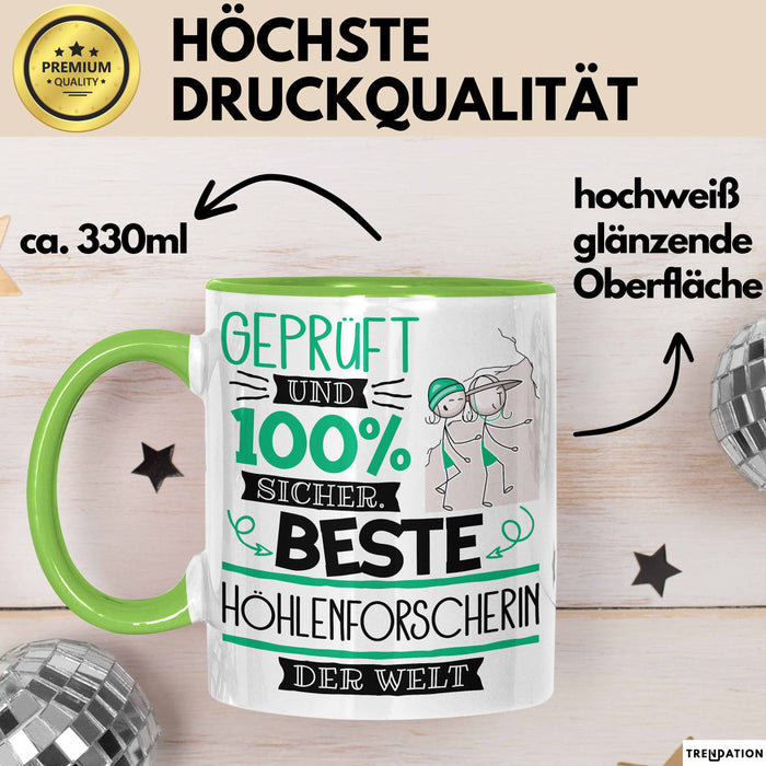 Beste Höhlenforscherin Der Welt Tasse Geschenk für Eine Höhlenforscherin Geprüft Und Sicher Geschenkidee Geburtstag Weihnachten Grün Trendation