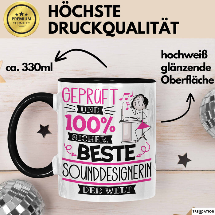Beste Sounddesignerin Der Welt Tasse Geschenk für Eine Sounddesignerin Geprüft Und Sicher Geschenkidee Geburtstag Weihnachten Trendation