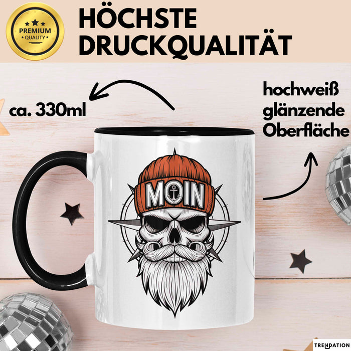 Nautischer Totenkopf Seemann Tasse Geschenk Lustige Geschenkidee Spruch Moin Schwarz Trendation