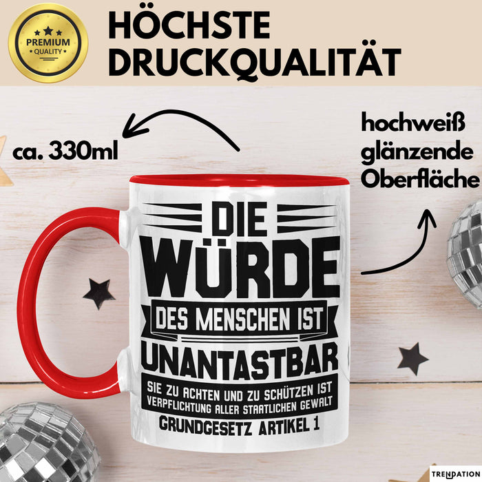 Jura Tasse Geschenk Die Würde Des Menschen Ist Unantastbar Geschenkidee Jurist Juristin Anwalt Becher Rot Trendation
