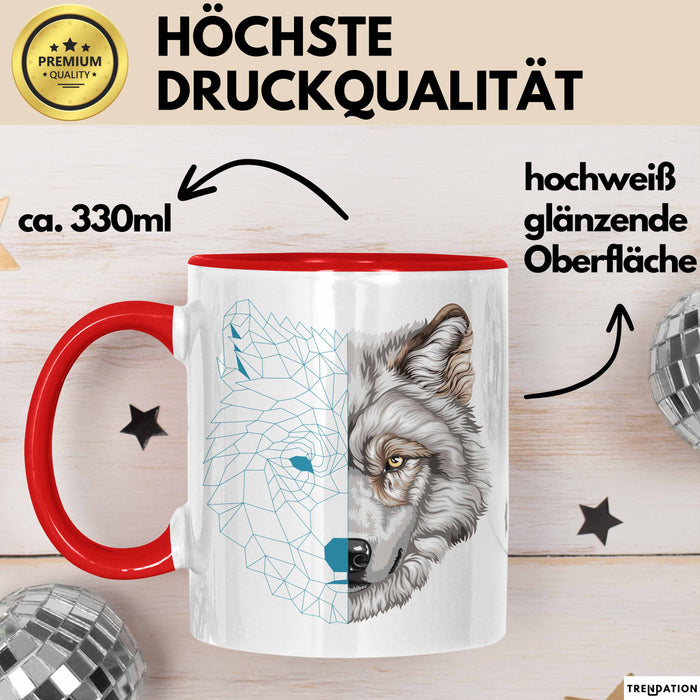 Wolf Tasse Geschenk Geometrisch Realistisch Geteilt Geschenkidee Rot Trendation