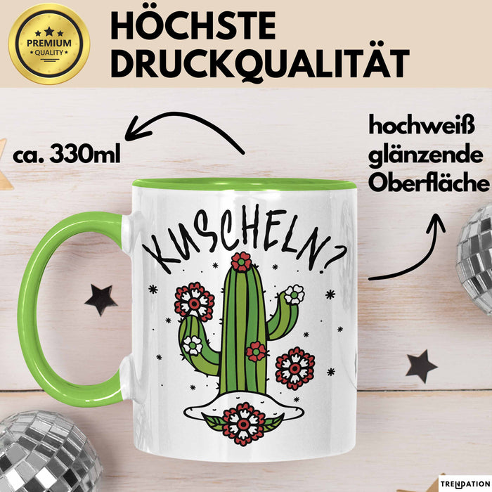Kaktus Tasse Geschenk Kuscheln Sarkasmus Humor Geschenkidee Kaffee-Becher Kaktus-Liebhaber Frauen Grün Trendation