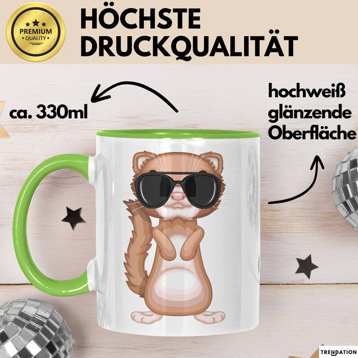 Frettchen Tasse Geschenk Sonnenbrille Grafik Lustige Geschenkidee Grün Trendation
