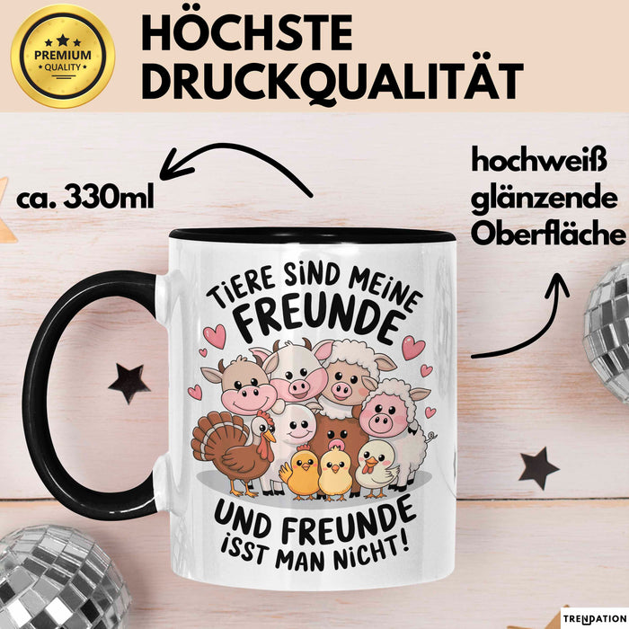 Vegan Vegetarisch Tasse Geschenk Lustige Geschenkidee Spruch Tier Sind Meine Freunde Schwarz Trendation