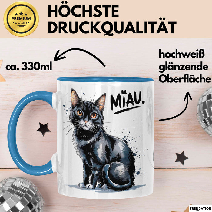 Katzen Tierliebhaber Tasse Geschenk Lustige Geschenkidee Spruch Miau Blau Trendation