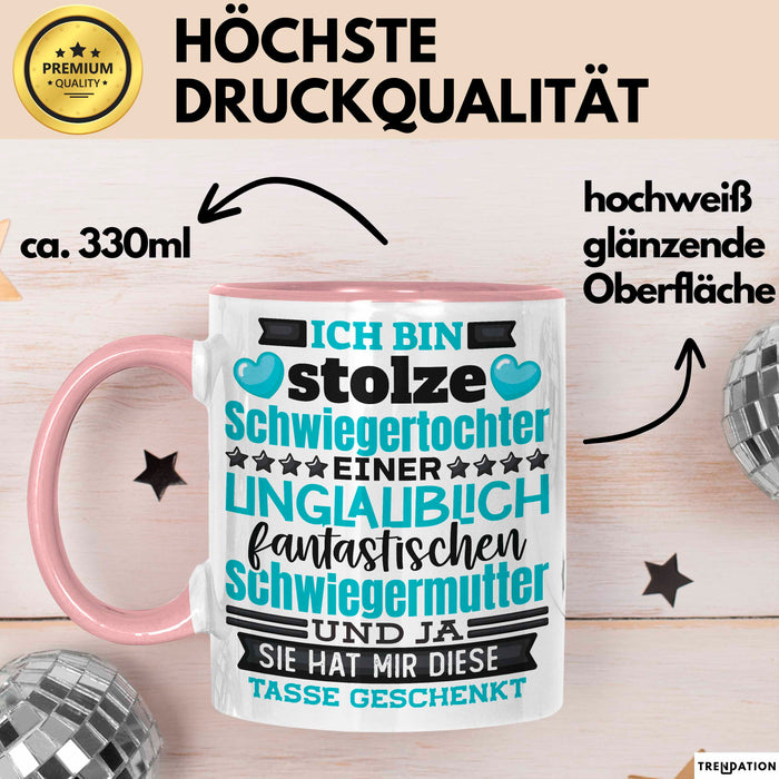 Schwiegertochter Tasse Geschenk Spruch Ich Bin Stolze Schwiegertochter Becher Rosa Trendation