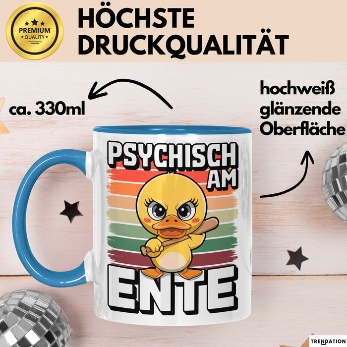 Ente Tier Tasse Geschenk Lustige Geschenkidee Spruch Psychisch Am Ente Blau Trendation