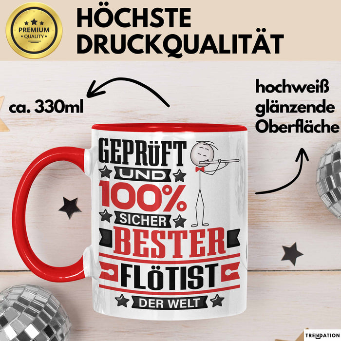 Flötist Geschenk Lustiger Spruch für Flötist Geschenkidee Bester Flötist Der Welt Rot Trendation