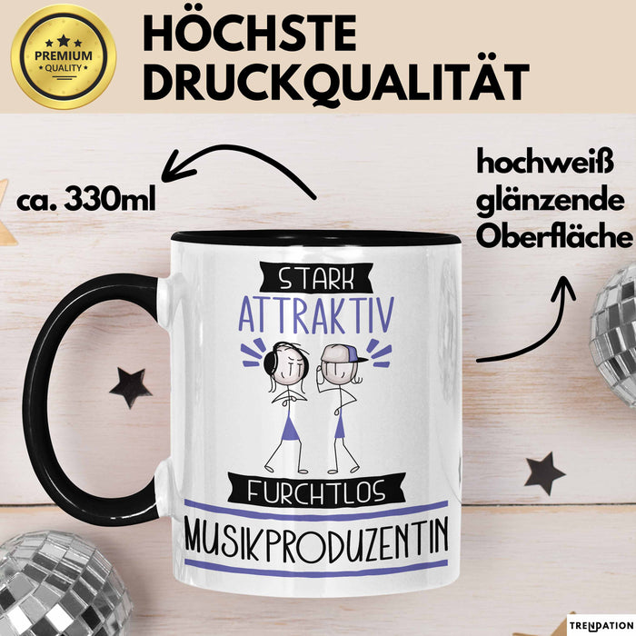Musikproduzentin Tasse Geschenk Becher Stark Attraktiv Furchtlos Musikproduzentin Lustige Geschenkidee Trendation