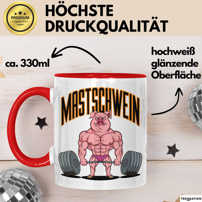 Schweinebauer Schweine Tier Gewichtheben Tasse Geschenk Lustige Geschenkidee Spruch Mastschwein Rot Trendation