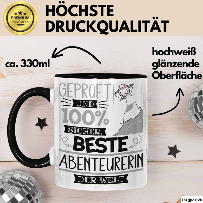 Beste Abenteurerin Der Welt Tasse Geschenk für Eine Abenteurerin Geprüft Und Sicher Geschenkidee Geburtstag Weihnachten Trendation