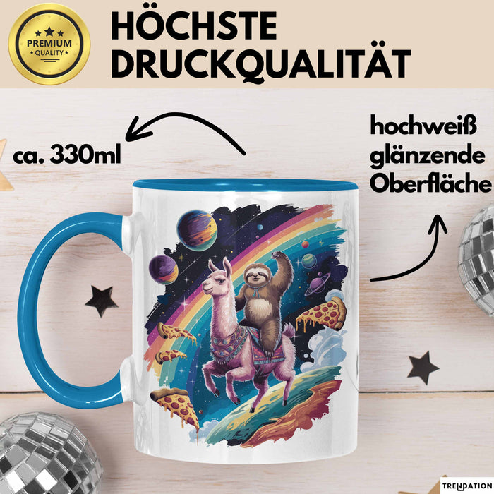 Weltall Katze Faultier Lama Regenbogen Tasse Geschenk Tier Blau Trendation