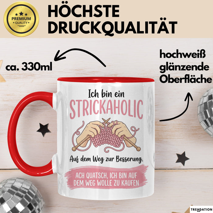 Stricken Tasse Geschenk Strickaholic Auf Dem Weg Zur Besserung Geschenkidee Hobby Rot Trendation
