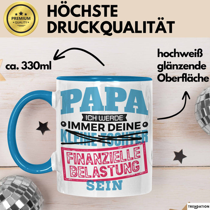 Witzige Tasse Geschenk Papa Tochter Finanzielle Belastung Spruch Blau Trendation