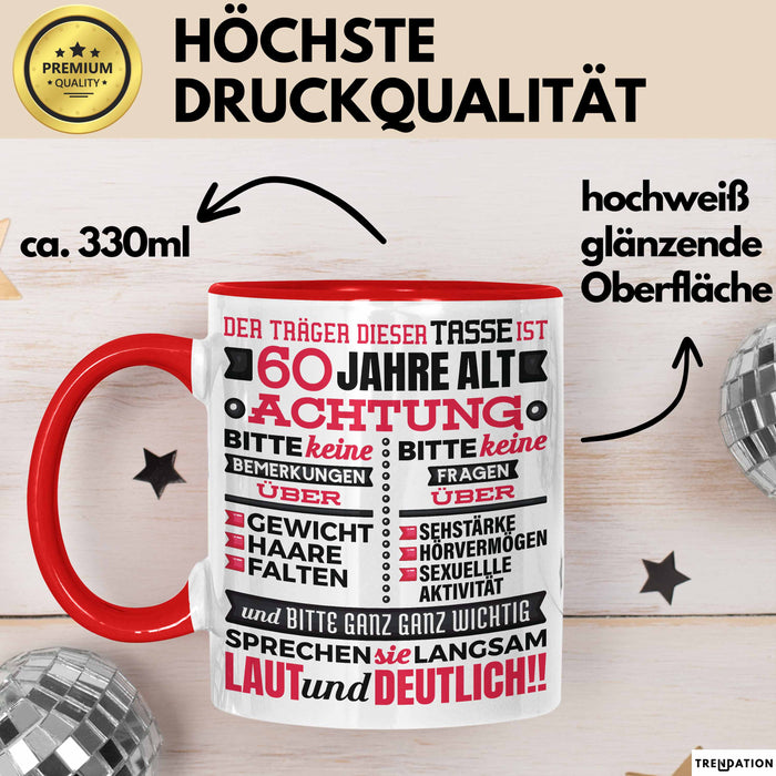 60 Jahre Tasse Geschenk Witziger Spruch Geburtstag Lustige Geschenkidee Rot Trendation