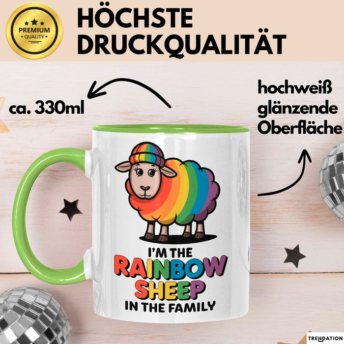 LGBTQ Schaf Tasse Geschenk Lustige Geschenkidee Spruch Rainbow Sheep In The Family Grün Trendation