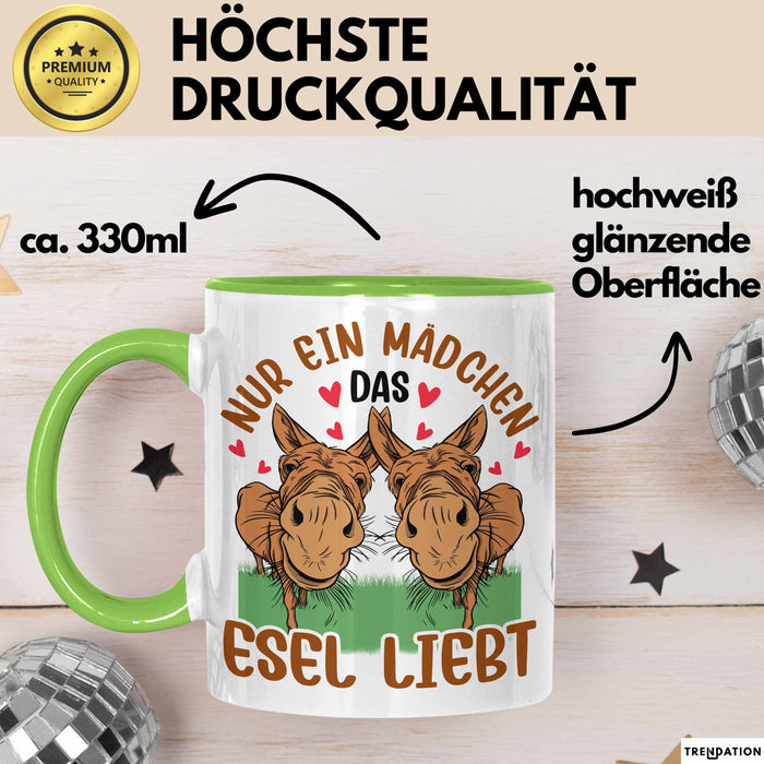 Esel-Liebhaberin Tasse Geschenk Mädchen Frauen Esel-Liebhaber Geschenkidee Becher Grün Trendation
