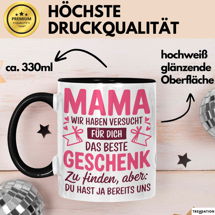 Mama Muttertag Tasse Becher Geschenk Lustige Geschenkidee Spruch Mama Wir Haben Versucht Für Dich Das Beste Geschenk Zu Finden Trendation