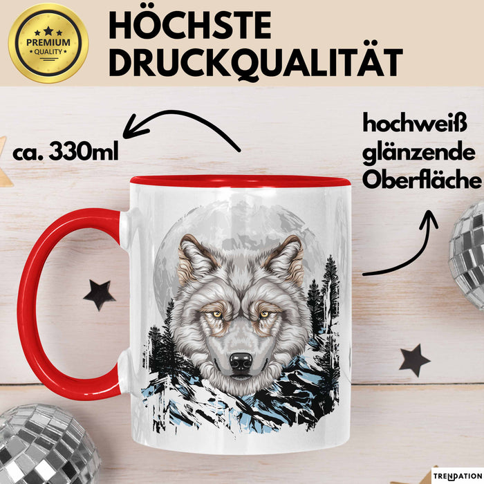Wolf Tasse Geschenk Abstrakt Wölfe Mondlandschaft Geschenkidee Rot Trendation