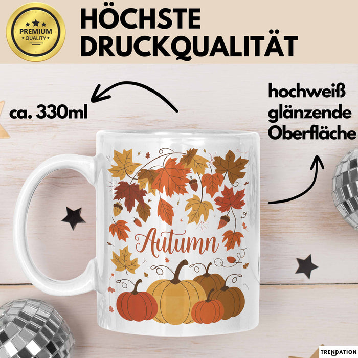 Herbstzeit Tasse Geschenkidee für Herbstliebhaber Weiß Trendation
