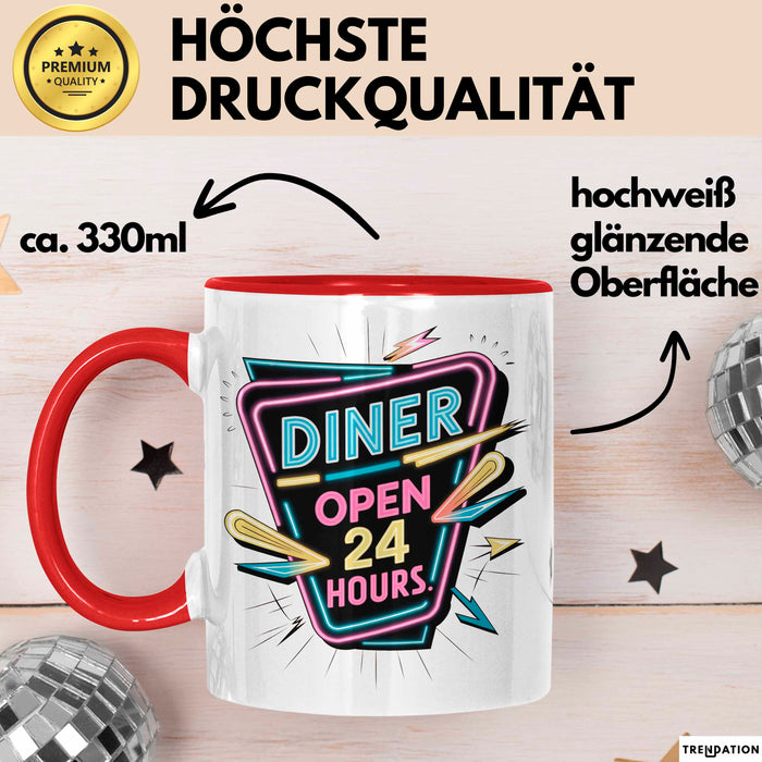 Diner Fan Tasse Geschenkidee für Retro Essen Liebhaber Rot Trendation