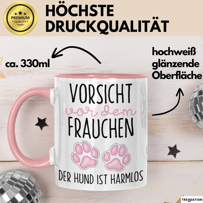 Hundeliebhaber Tasse Geschenk Lustiger Spruch Vorsicht Vor Dem Frauchen Rosa Trendation
