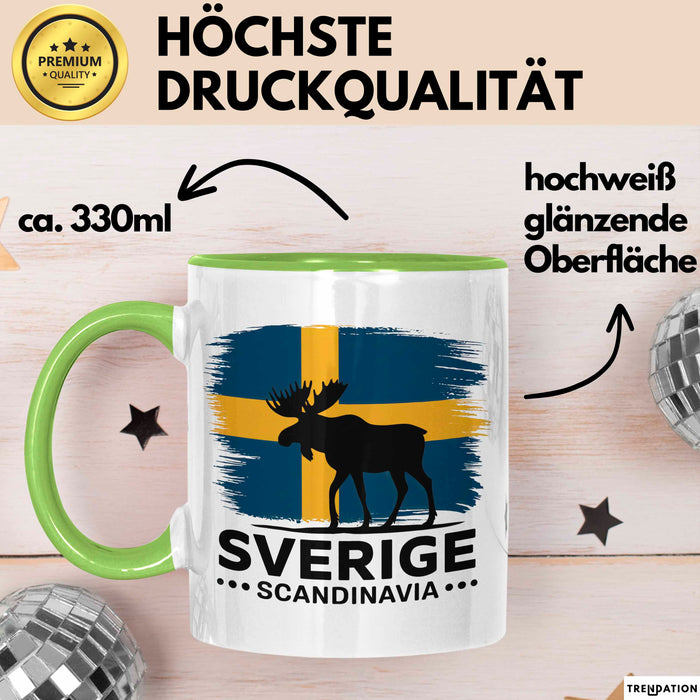 Schweden Skandinavien Schwedisch Tasse Geschenk Lustige Geschenkidee Spruch Elk Bull Sverige Scandinavia Grün Trendation