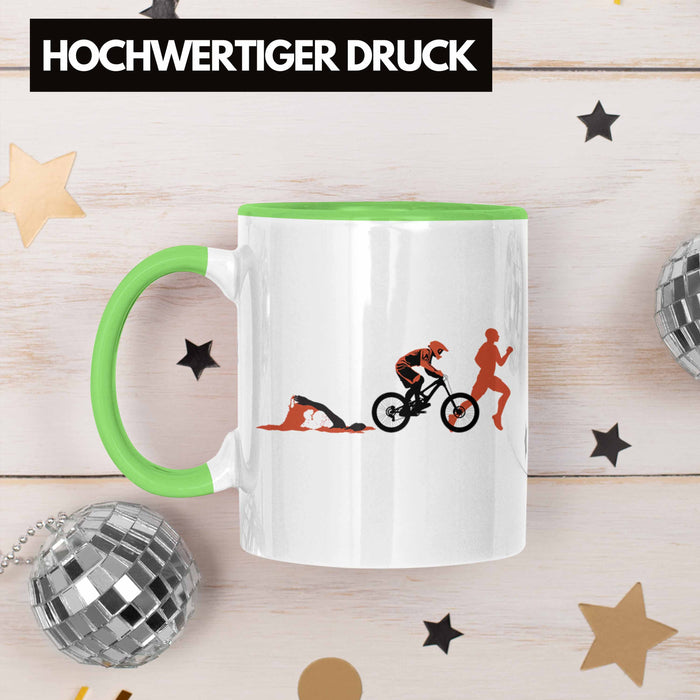 Triathlon Swim Bike Run Triathlet Tasse Geschenk Schwimmen Fahrrad Rennen Grün Trendation