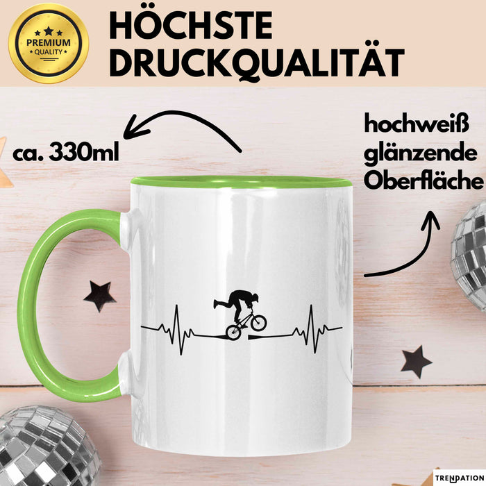 Fahrradfahren Tasse Geschenk Fahrradfahrer Herzschlag Biker Geschenkidee Lustig Grün Trendation