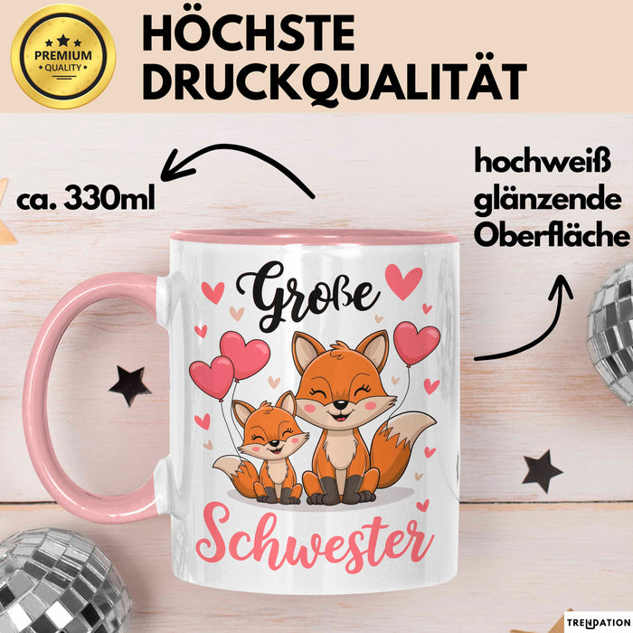 Big Sister Ältere Geschwister Schwestern Füchse Tasse Becher Geschenk Lustige Geschenkidee Spruch Big Sister Rosa Trendation