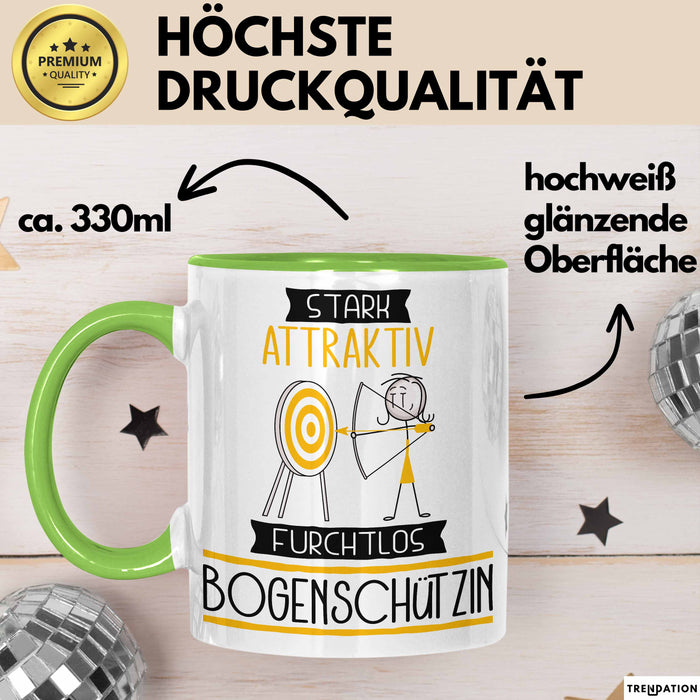 Bogenschützin Tasse Geschenk Becher Stark Attraktiv Furchtlos Bogenschützin Lustige Geschenkidee Grün Trendation