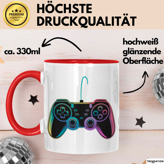 Gamer Gaming Liebhaber Tasse Geschenk Lustige Geschenkidee Spruch Game Controller Rot Trendation
