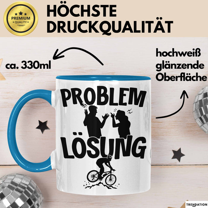 Mountainbike Tasse Geschenk für Mountainbiker Männer Geschenkidee Problem und Lösung Mountainbike Berge MTB Blau Trendation