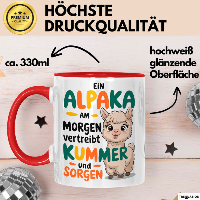 Alpaka Liebhaber Tasse Geschenkidee Alpaka Am Morgen Tierfan Rot Trendation