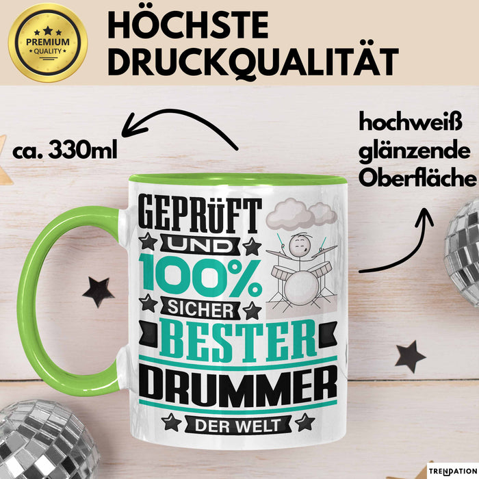 Drummer Geschenk Lustiger Spruch für Drummer Geschenkidee Bester Drummer Der Welt Grün Trendation
