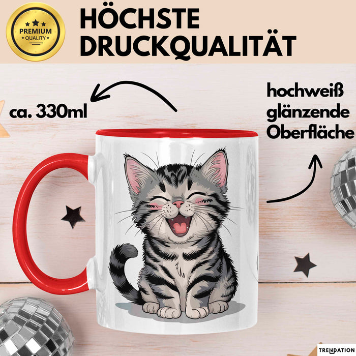 Katzen Tierliebhaber Tasse Geschenk Lustige Geschenkidee Spruch Rot Trendation