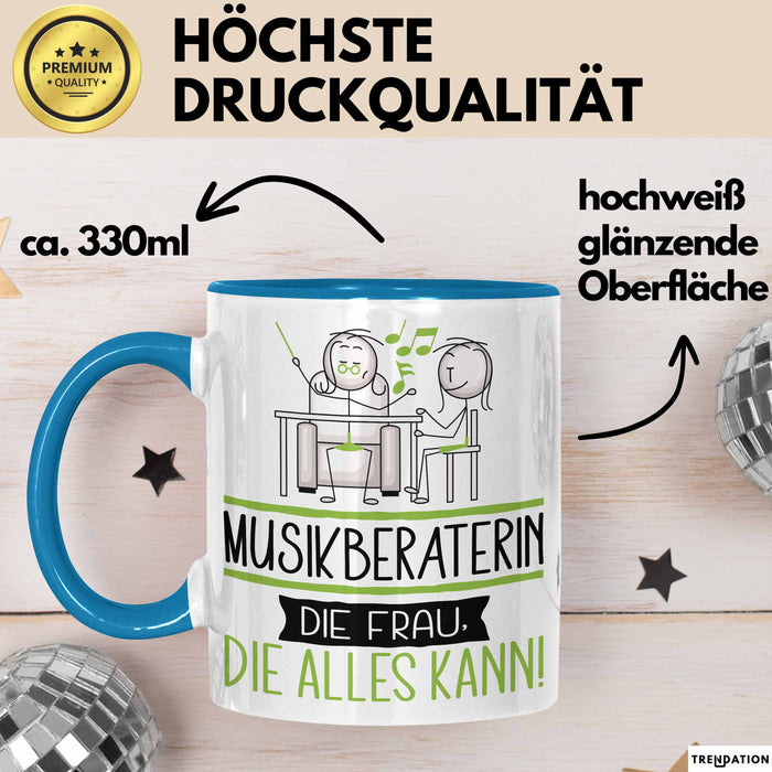 Musikberaterin Geschenk Tasse Becher Die Frau Die Allen Kann Geschenkidee für eine Musikberaterin Lustig Blau Trendation