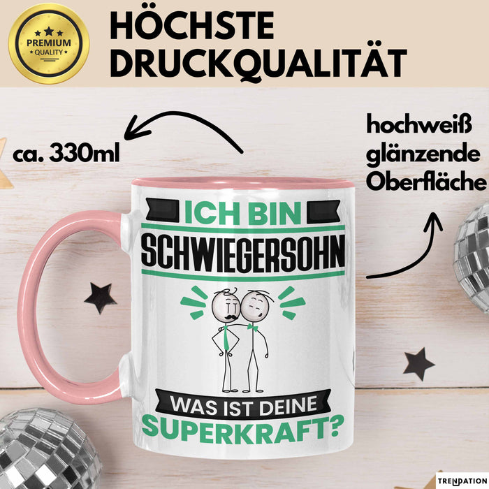 Schwiegersohn Tasse Geschenk für Schwiegersohn Geburtstag Lustiger Spruch Kaffee-Becher Was Ist Deine Superkraft Rosa Trendation