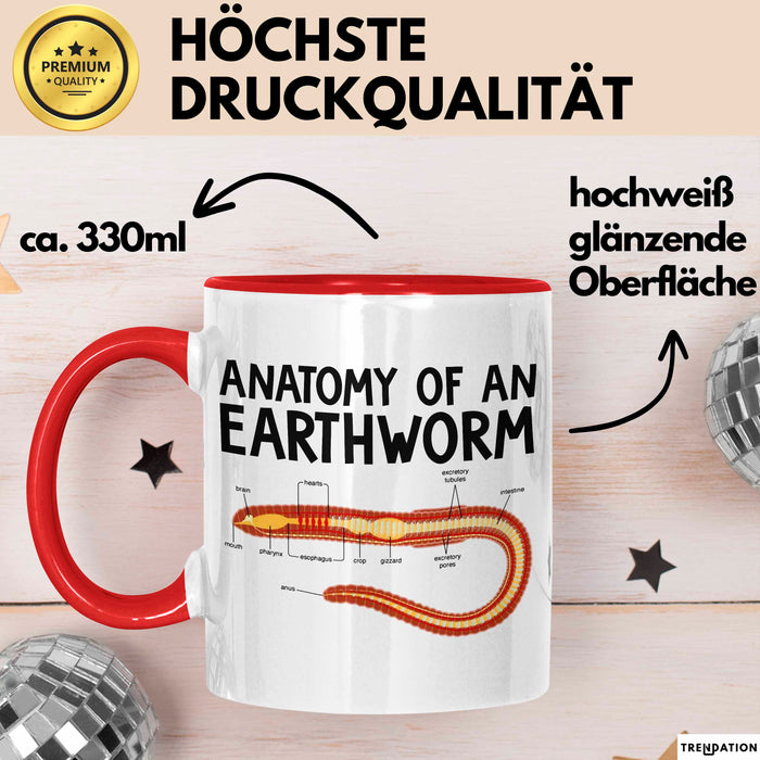 Regenwurm Tasse Geschenk Lustige Geschenkidee Spruch Anatomie Eines Regenwurms Rot Trendation
