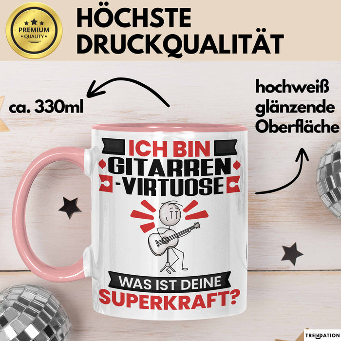 Gitarrenvirtuose Tasse Geschenk für Gitarrenvirtuose Geburtstag Lustiger Spruch Kaffee-Becher Was Ist Deine Superkraft Rosa Trendation