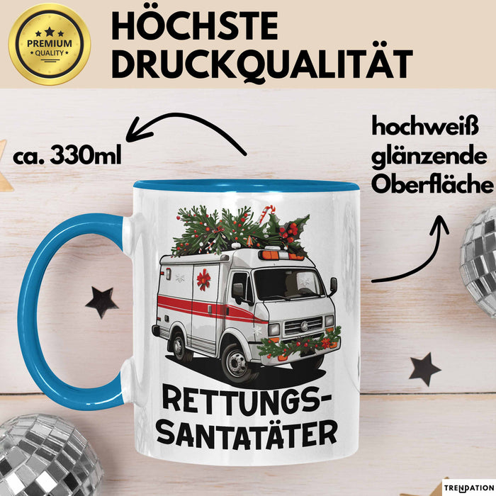 Rettungssanitäter Tasse Geschenk Rettungssantatäter Spruch Notarzt Geschenkidee Kaffee-Becher Blau Trendation