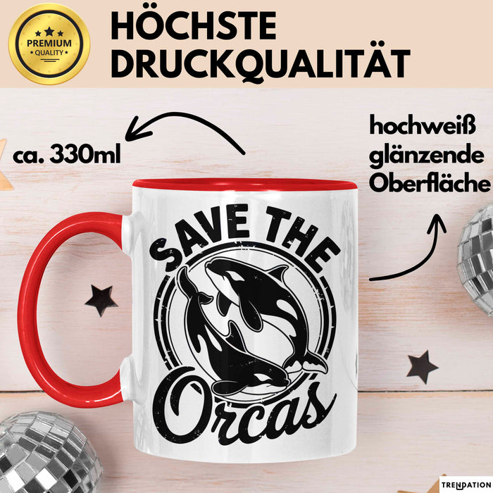 Wal Tier Tasse Geschenk Lustige Geschenkidee Spruch Rettet die Orcas Rot Trendation